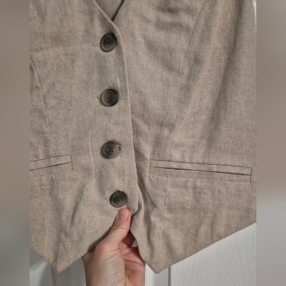 a new day Linen Blend Tan V-Neck Vest, NWOT - Picture 2 of 7
